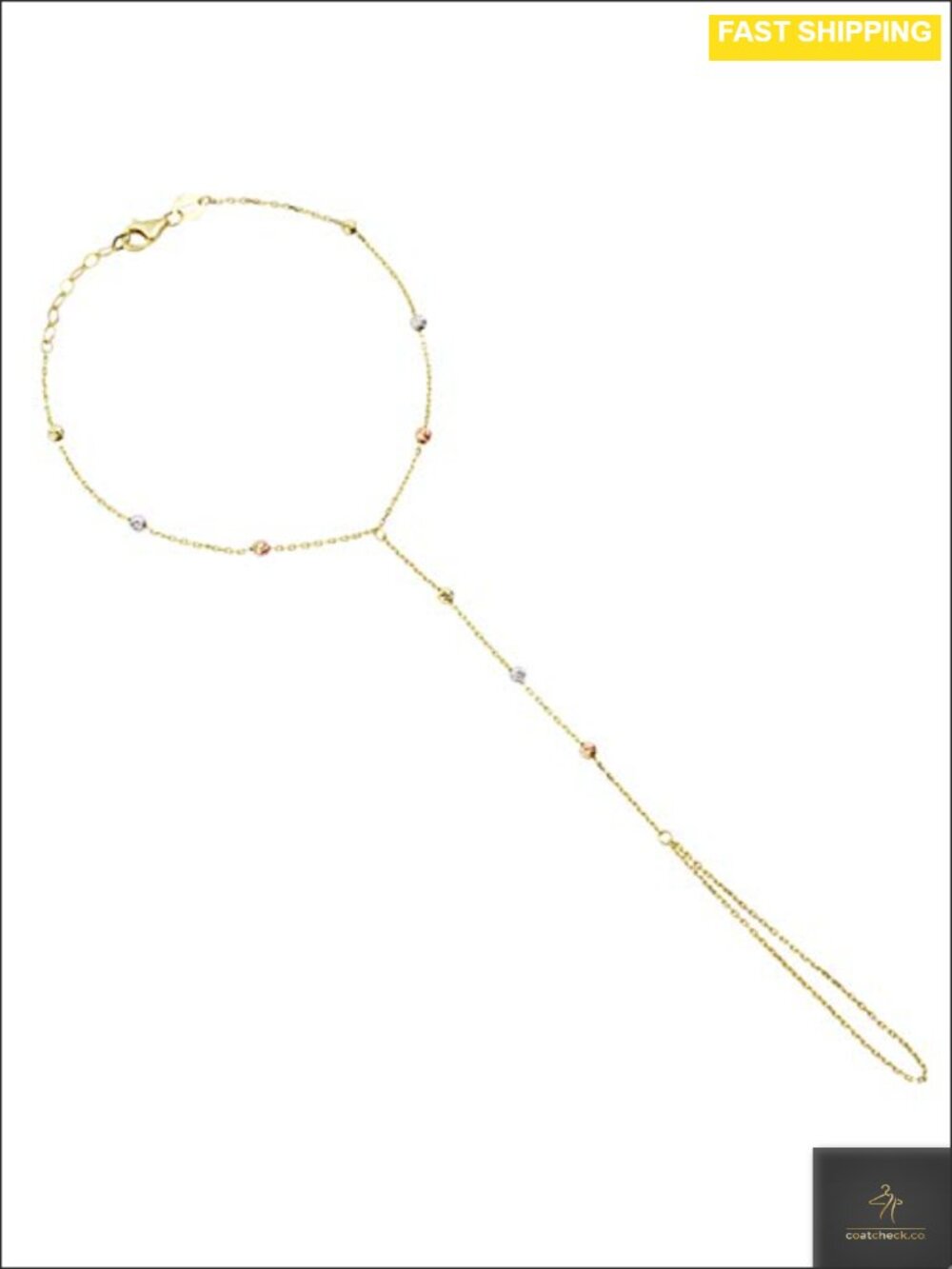 14k Solid Gold Hand Chain Bracelet Adjustable Ring Dainty for Women